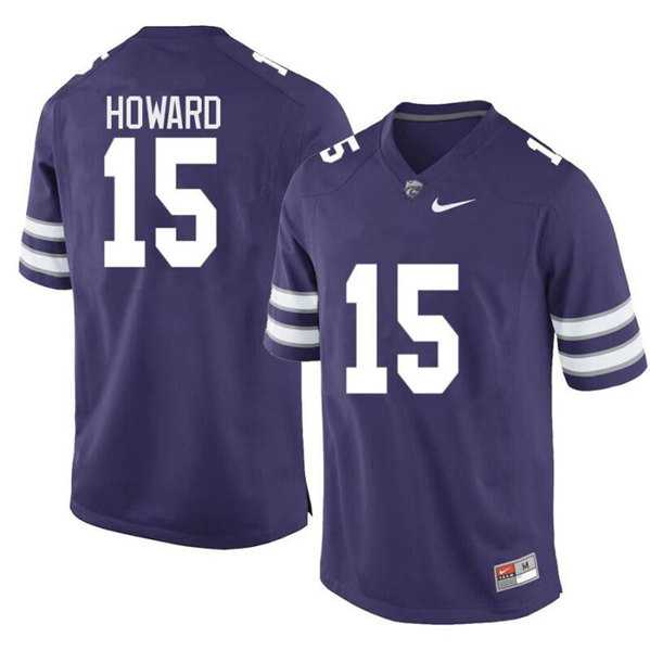 Mens Kansas State Wildcats #15 Will Howard Purple Limited Stitched Jersey Dzhi